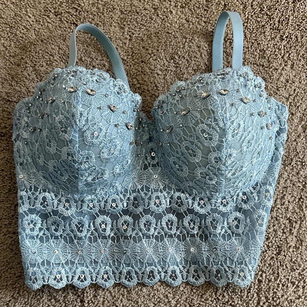 Windsor Blue Lace Crop Top